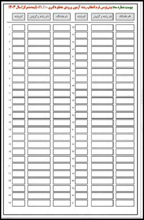 دانلود فرم پیش نویس انتخاب رشته آزمون دکتری